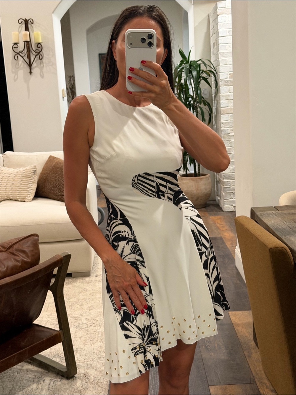 Versace White and Black Printed Sleeveless Mini Dress